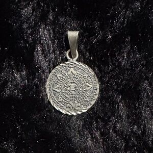 Silver Aztec Calendar Charm Pendant